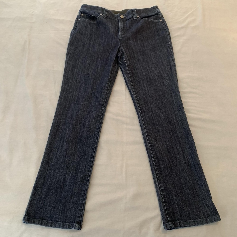 Chicos Fabulously Slimming Jeans Womens 1 Short Blue Dark Wash Straight Stretch